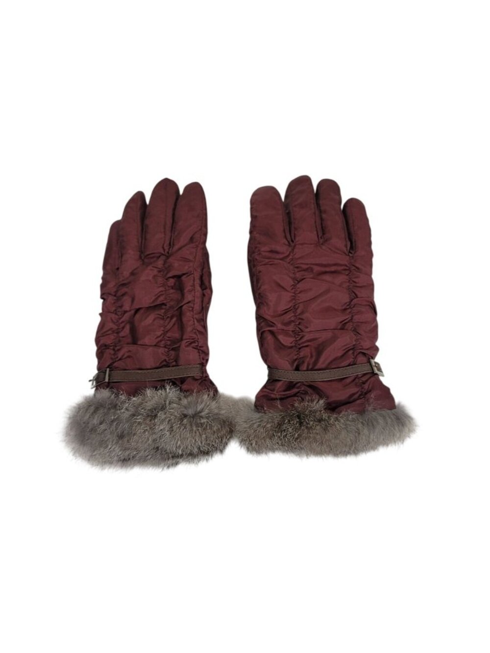 Womens Burgundy Gloves Faux Fur Trim Strap